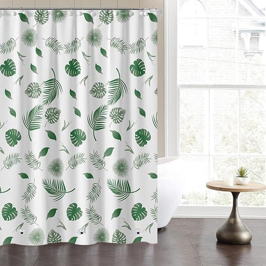 Plastic Shower Liner - Premium PEVA 4G Shower Curtain Liner with Rustproof Grommets and 3 Weighted Magnets, Waterproof Shower Curtains for Bathroom (Green Leaf)