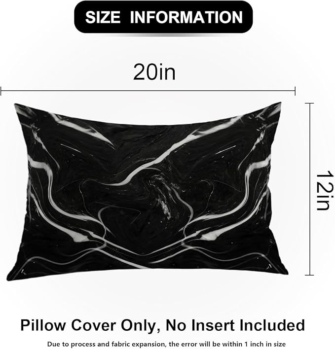 Shrahala Marble Black Decorative Throw Pillow Cover, Skin Black Marble Lumbar Pillowcase Blended Double-Sided No Inserts for Bedroom Living Room Set of 2 (12 X 20 in)