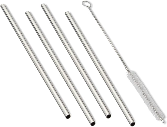 Outset Stainless Steel Straight Reusable Straws, 1 x 4.5 x 10 inches, Metallic