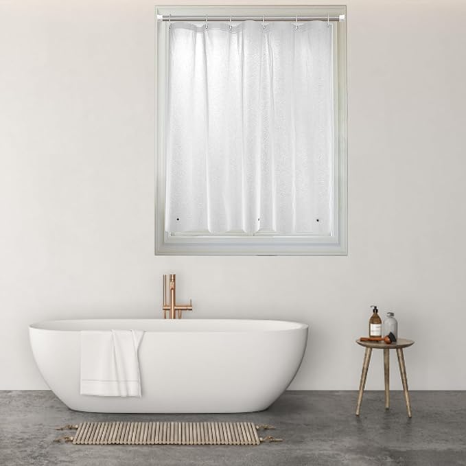 40x36 Shower Window Curtain with 3 Magnets Weights,EVA Vinyl Plastic Waterproof Heavy Duty Small Short Bathroom Window Curtains,40W x 36H,Frosted