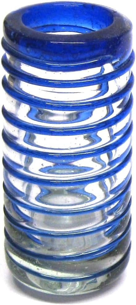 Blue & Green & Amber Spiral 2 oz Tequila Shot Glasses (set of 6), Recycled Glass, Lead-free, Toxin-Free (Shot)