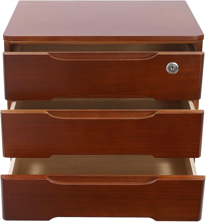 3 Tier Desktop Organizer Storage Box, Solid Wood Storage Box with Lock, Desk Drawers Organizer and Accessories, for Home, Office, Stationery, Crafts, Junk & Supplies, Walnut