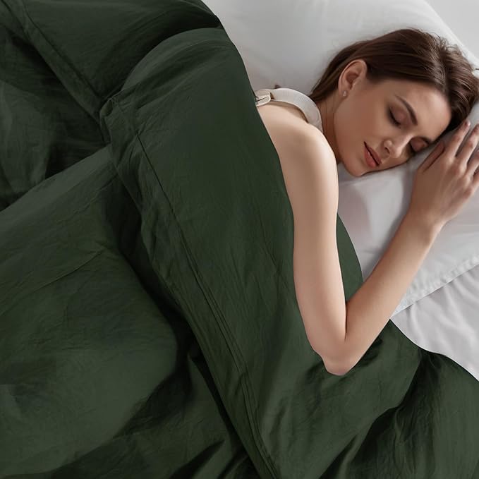 NEXHOME PRO King Duvet Cover Set – 100% Certified Organic Cotton with Washed Feel & Linen-Like Texture, Comfortable & Breathable, Home Bedding Set Olive Green (No Comforter)