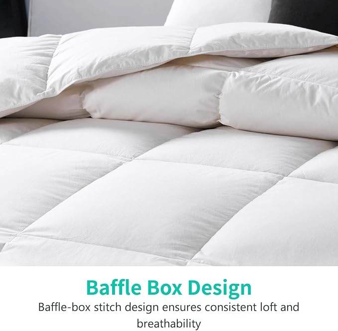 APSMILE Oversized King Luxury Organic Cotton All Season Down Feather Fibers Comforter, High Fill-Power Medium Warmth Duvet Insert (120x98, Ivory White)