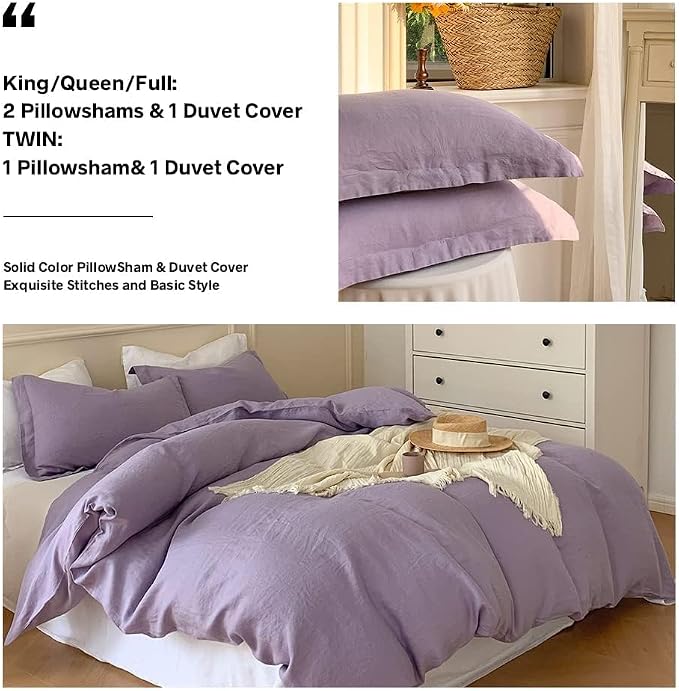 Simple&Opulence 100% Linen Duvet Cover Set, Natural French Flax Lilac Duvet Cover Twin Size, Breathable Soft Comfy Linen Bedding Comforter Cover with 1 Pillowcase(Lilac, 68"x86")