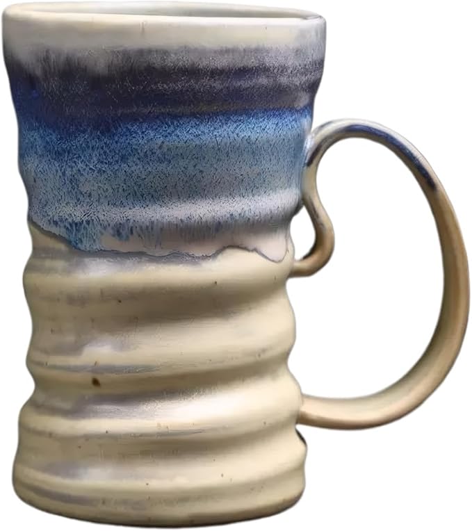 17oz Large Unique Cool Tall Handmade Ceramic Coffee Mug with Comfortable Big handle, Big Pottery Tea Mug, Artisanal Stoneware Coffee cup, Rustic Lead-free Tea Cups, Microwave safe Coffee Cup