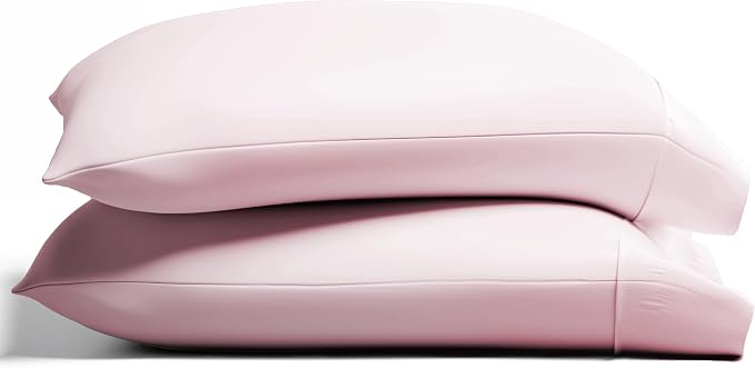 TEXAS LINEN CO. 100% Organic Cotton Pillow Cases King Size Set of 2 - Organic Cotton Percale Weave Pillowcases King Size, Soft, Cooling, Crisp & Breathable Percale Pillow Covers for Sleeping - Blush