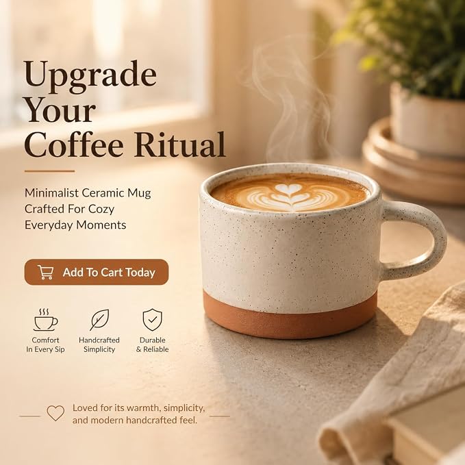 Speckled Ceramic Coffee Mug 5 oz – Minimalist Stoneware Cup with Raw Clay Base, Dishwasher & Microwave Safe – Cozy Gift for Coffee Lovers, Tea, Latte, Cappuccino, Set of 2