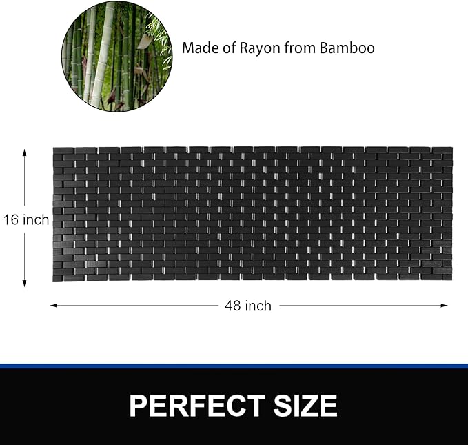 Bambo Bath Mat Bathroom Runner Long Large Rugs Floor Wood Shower Bathtub Waterproof Non Slip Accessories 16x48 Inch Easy to Clean,Black,1 pc