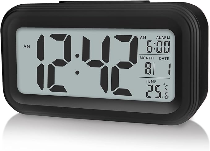 Digital Alarm Clock with Indoor Temperature, Battery Operated,Snooze Model,12/24H Display for Bedrooms Heavy Sleepers Kids Travel Bathroom Desk Smart Clock