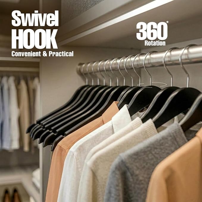 Utopia Home Premium Wooden Hangers 90 Pack - Durable & Slim Coat Hanger - Suit Hanger with 360-Degree Rotatable Hook - Wood Hangers with Shoulder Grooves (Black Color)