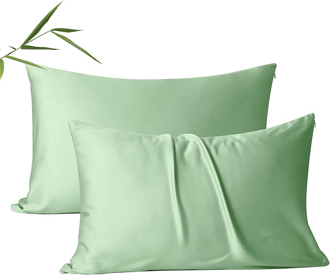 2 Pack Cooling Pillow Cases,Viscose Derived from Bamboo Pillow Protectors Standard Size Set of 2, 400 Thread Count Soft Silky Breathable Summer Pillow Cover with Zipper Hidden (2PCS, Sage Green, S)