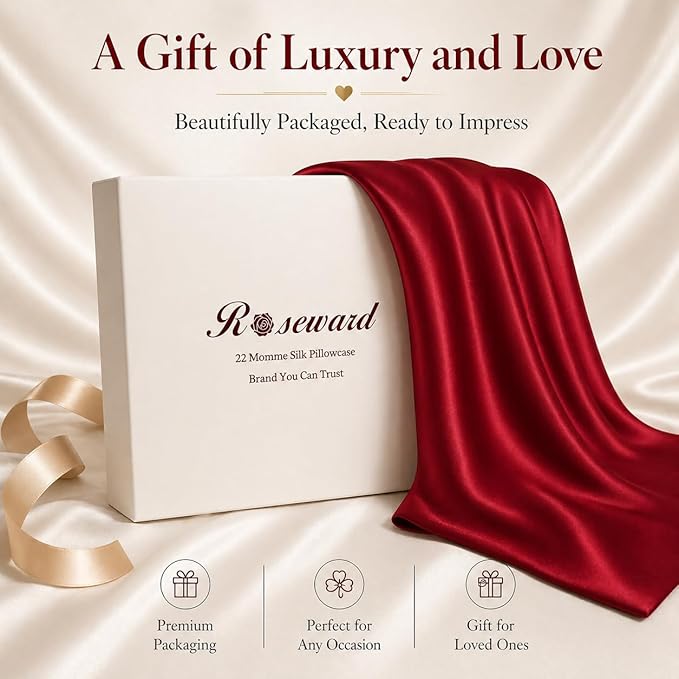 Red Silk Pillow Cases for Hair and Skin Made in USA, 22 Momme, Anti Acne Silk Pillowcase with Zipper, Organic, Hypoallergenic, Anti Wrinkle, 1 Pc 20"x26" (Standard, Red)