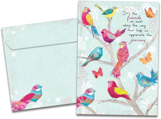 Tree-Free Greetings - Birthday Cards - Artful Designs - 1 Card + Matching Envelope - Made in USA - 100% Recycled Paper - 5"x7" - Bird Day Wishes (GO68763)