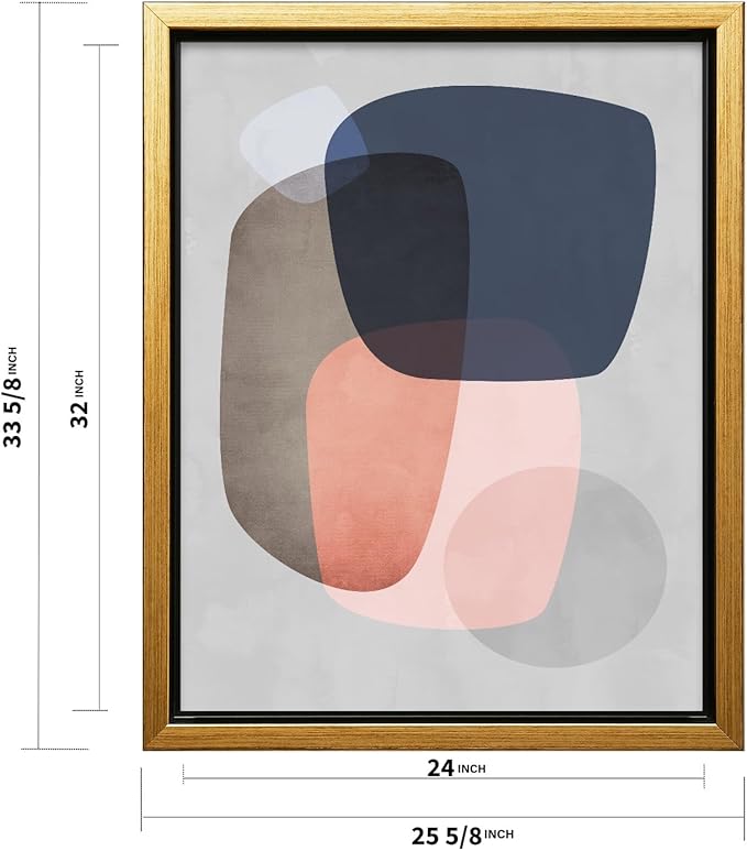 Monem Art Pastel Abstract Organic Shapes Print - Scandinavian Minimalist Art Poster - Wall Decor for Living Room, Bedroom or Office - 24x32 Gold Framed CANVAS Wall Art by Mareike Bohmer