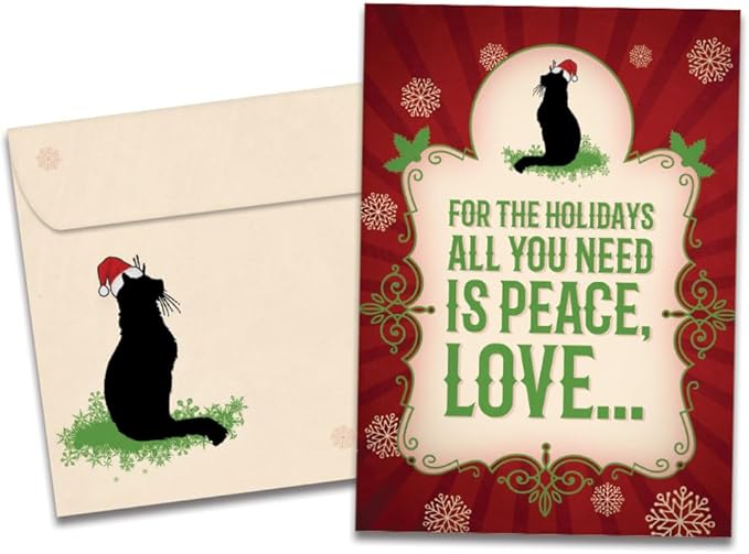 Tree-Free Greetings - Season's Greeting Cards - Artful Designs - 10 Cards + Matching Envelopes - Made in USA - 100% Recycled Paper - 5 x 7 - More Cats (HB93018)