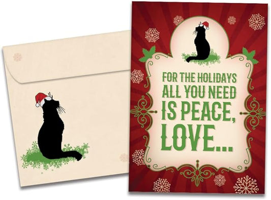 Tree-Free Greetings - Season's Greeting Cards - Artful Designs - 10 Cards + Matching Envelopes - Made in USA - 100% Recycled Paper - 5 x 7 - More Cats (HB93018)