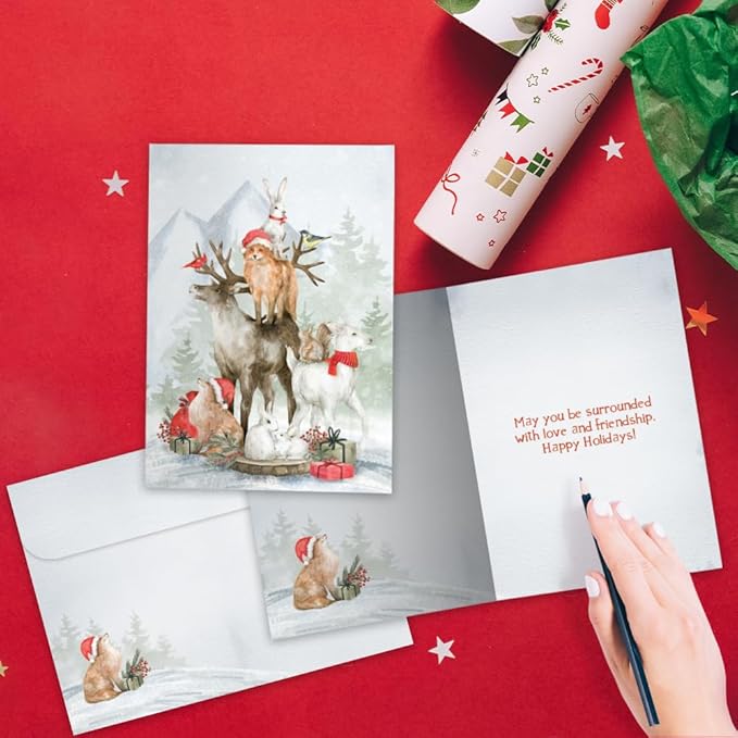 Tree-Free Greetings - Happy Holidays Greeting Cards - Artful Designs - 12 Cards + Matching Envelopes - Made in USA - 100% Recycled Paper - 5"x7" - Piled Wild Watercolor (HP60625)