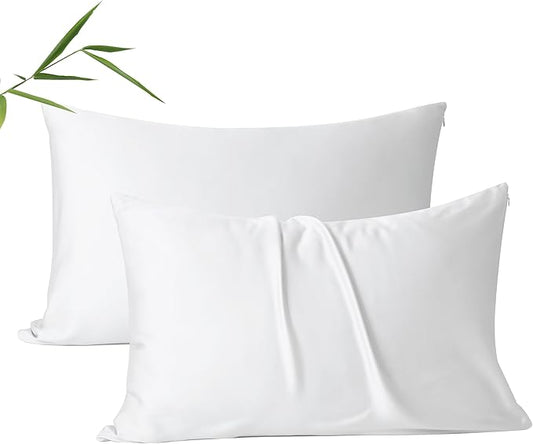 2 Pack Cooling Pillow Cases,Viscose Derived from Bamboo Pillow Protectors Queen Size Set of 2, 400 Thread Count Soft Silky Breathable Summer Pillow Cover with Zipper Hidden (2PCS, Queen, White)
