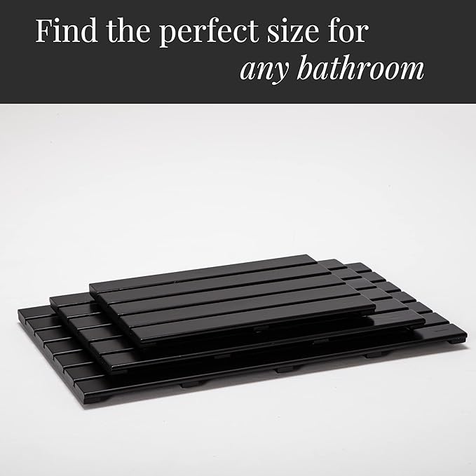 GOBAM Bamboo Bath Mat, Extra Large, 31.50 x 18.35 x 1.3 inches - Non-Slip Floor Mat for Bathroom, Spa, Sauna, Kitchen, Indoor & Outdoor Spaces, Shower Mat for Bathroom Decor - Black