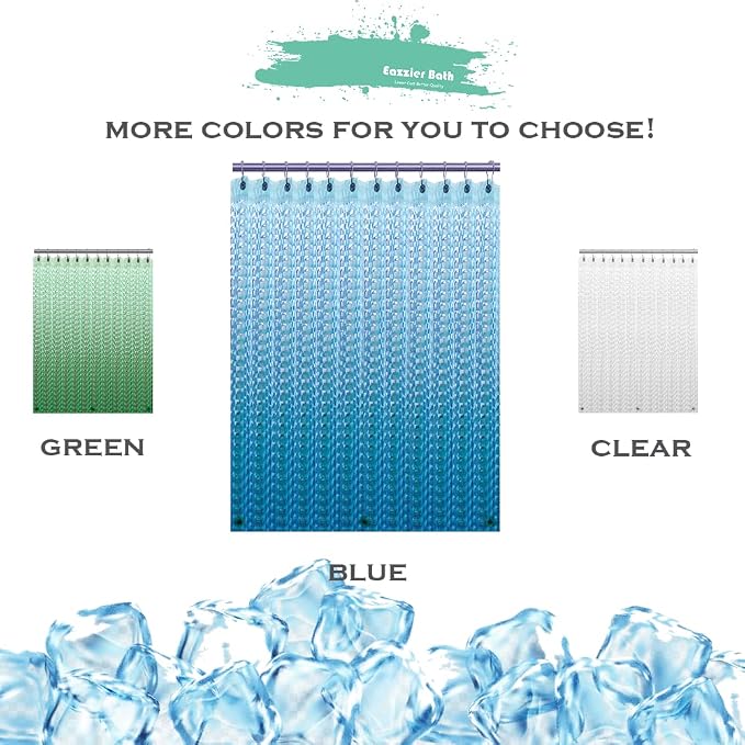 Blue 3D Crystal Plastic Shower Curtain Liner, 72x72 Inch Thin Lightweight Ice Cube Plastic Bathroom Shower Showroom Inner Curtain with Rustproof Metal Grommet Holes and Weighted Magnets