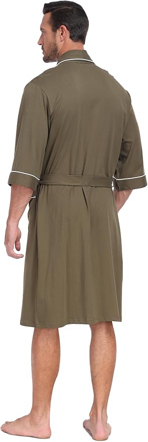 COLORFULLEAF 100% Cotton Men’s Summer Bathrobe Lightweight & Breathable Short Sleeve Kimono Robe with Pockets