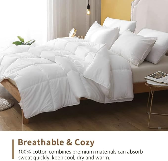 DWR 100% Cotton Fabric Covered Down Alternative Comforter| Lightweight, King (104x88)