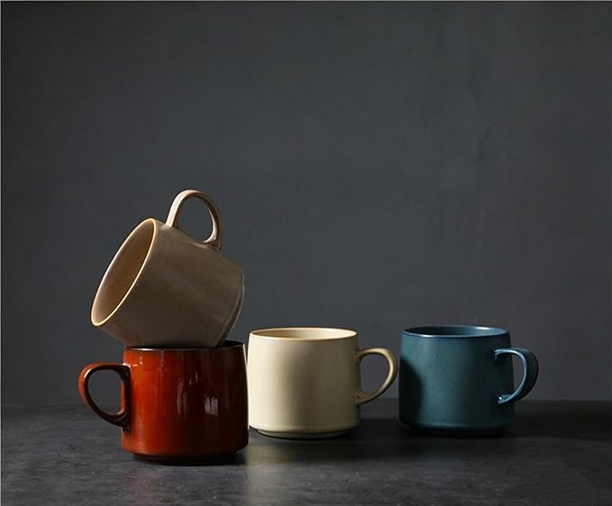 12oz Rustic Minimalist Ceramic Pottery Coffee Mug Set of 4, Lead-FreeTea Mug, Sturdy Tea cup, Handmade stoneware mugs for Tea Latte Milk for office and home