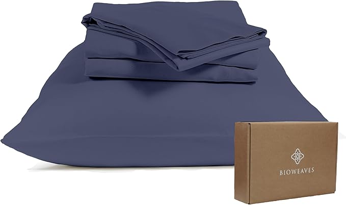 BIOWEAVES 100% Organic Cotton Sheets, 300 Thread Count 4-Piece GOTS Certified Bed Sheet Set Fits Mattress Upto 17" Deep Pocket, Soft & Silky Sateen Weave (Queen, Mineral)