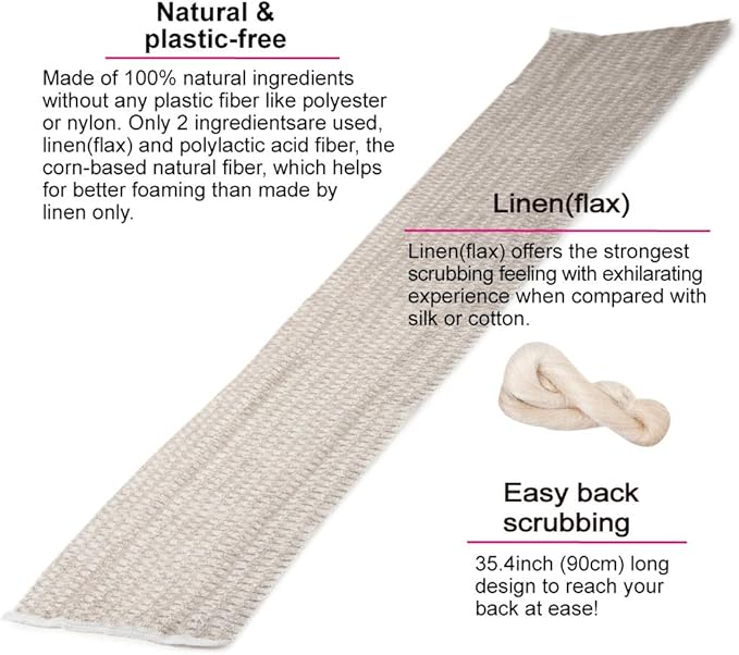 Exfoliating Washcloth [Made in Japan] Shower Back Scrubber, Plant-Based Body Exfoliating Towel (Linen)