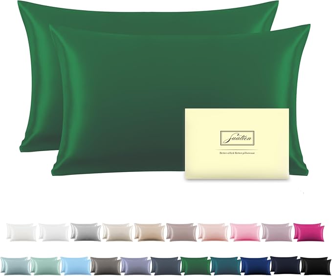 Silk Pillow Cases 2 Pack,Soft Breathable and Sliky Standard Size Pillow Cases Set of 2,Natural Mulberry Silk Pillowcase Set of 2 for Hair and Skin with Hidden Zipper (Olive Green,20"X 26",2pcs)