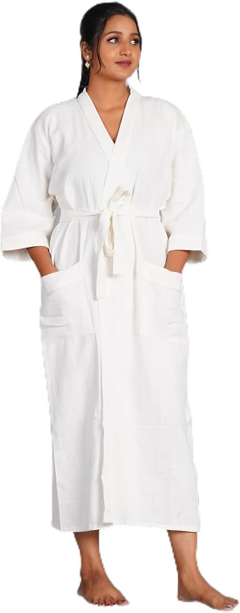 COTSILER Cotton Waffle Bathrobe for Women – Lightweight Spa Robe with Belt & Front Pockets
