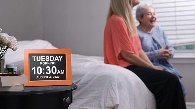 Digital Calendar Date Multi Alarm Clock 8 inch Large Display Auto-Dimming Electic Desk Table Wall Mount Office, Home, Kitchen, Room, School, Bedroom, Living Room (Brown)