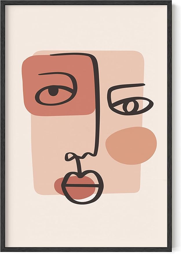 Y2K BOO Abstract Face UNFRAMED Wall Art Continuous Line Drawing Organic Shapes Earth Tones Terracotta Mid Century Modern 24x36 Inch Heavyweight Paper Studio Decor