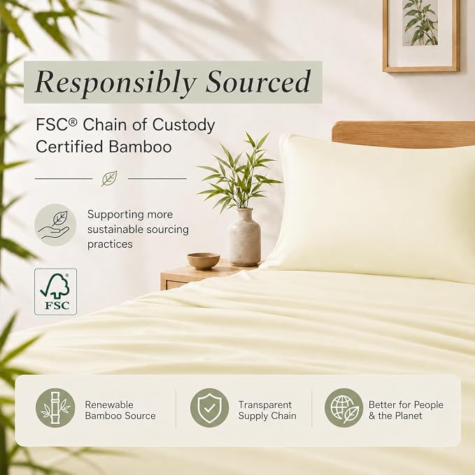 TOSMO Luxury Pillow Case Set of 2 - Cooling Viscose Derived from Bamboo, Oeko-TEX, Breathabl Silky Soft Pillow Cases with Envelope Closure (Queen, Vanilla Yellow)