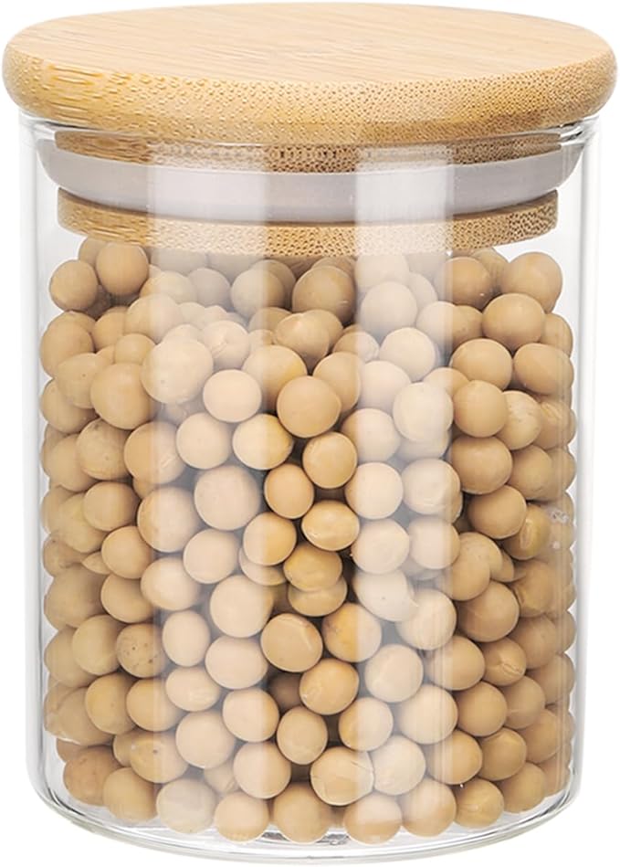 uxcell Glass Food Storage Jar 6.76oz Glass Canisters with Bamboo Airtight Wooden Lids Food Storage Container for Coffee Tea Sugar Candy Cookie Rice Flour Pasta Nuts Clear