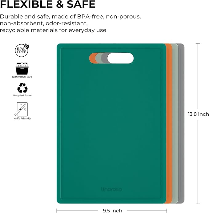 Linoroso Flexible Kitchen Cutting Board - Made from BPA Free Material - Cutting Mark Prevention, 10x14 Inches, Non-Slip Design - Easy-Care Kitchen Essential, Green