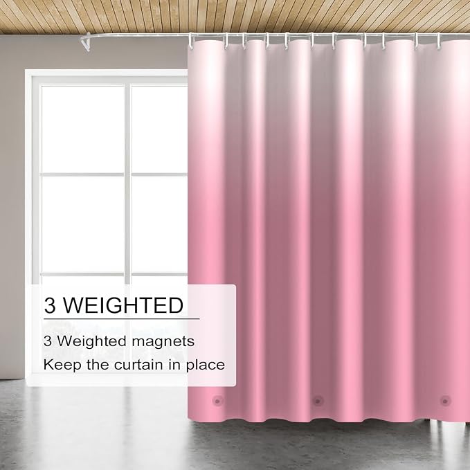 TIKABC Shower Curtain Liner, 4G PEVA Shower Liner, Plastic Waterproof Shower Curtains, with Grommet Holes and 3 Magnetic Weights(Gradient Pink)
