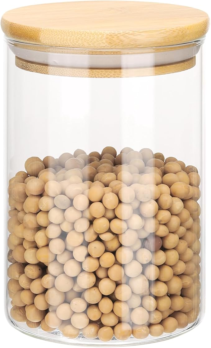 uxcell Glass Food Storage Jars 16.9oz Glass Canisters with Bamboo Airtight Wooden Lids Food Storage Container for Coffee Tea Sugar Candy Cookie Rice Flour Pasta Nuts Clear