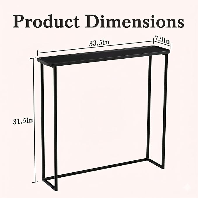 Faesun 33.5 Inch Behind Couch Table, Vacuum Forming Narrow Console Table, Thin Sofa Side Display Table, for Living Room, Bedroom, Black