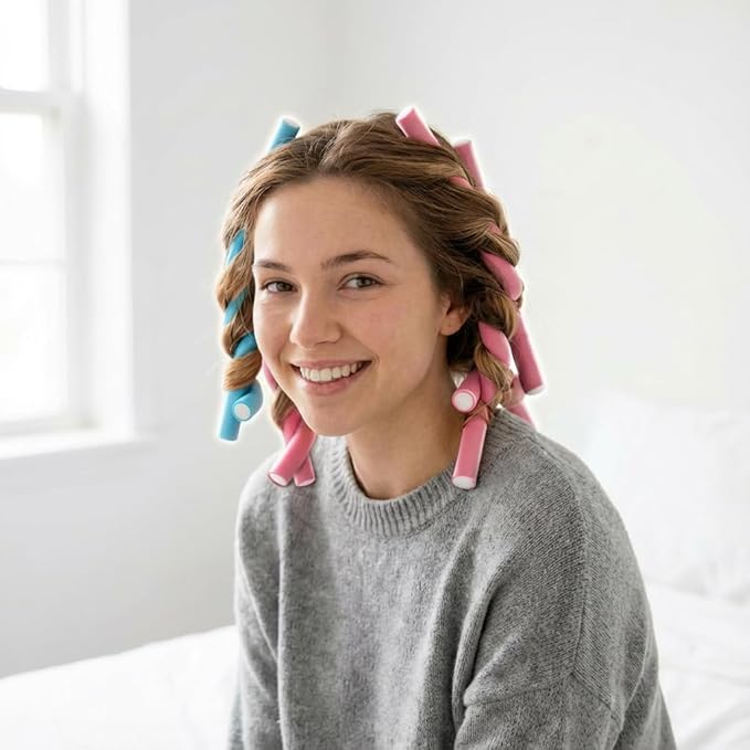 Andrea Grace Flexi Rods Foam Hair Rollers -1/2" 5/8" 3/4" 1" Diameter- Professional Salon Quality 18 Pcs Rubber Hair Rollers for Long, Medium, and Short Hair, Hair Curlers to Sleep in for Women