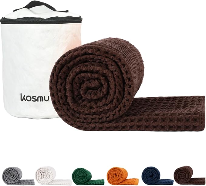 Luxury Organic Japanese Cotton Waffle Bath Towel | Thick, Absorbent, Quick Dry Bathroom Towels for Shower, Sauna, Onsen| Hotel & Spa Quality, Gift-Ready (Dark Cocoa, Bath Towel, 55" x 34")