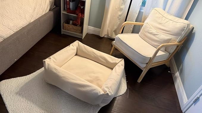 Rectangular Natural Cotton Canvas Dog Bed with Raw Cotton Insert – Eco Friendly Pet Bed with Removable Washable Cover, Breathable Cushion for Dogs & Cats (Natural, X Large 42" × 30" × 8")