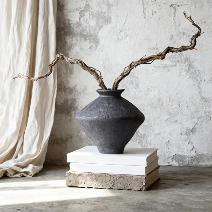 Wabi Sabi Vase, 11.5" Wabi Sabi Decor Rustic Vase, Black Ceramic Vase for Centerpiece, Vintage Farmhouse Decor for Home Decorative, Table, Living Room, Bedroom, Bathroom, Kitchen