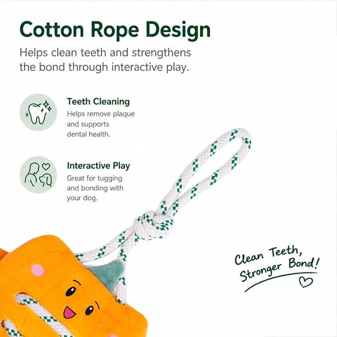 Green Sheep Interactive Plush Dog Toy, No Stuffing Squeaky Toy with Recycled Cotton Rope for Medium to Large Dogs, Pumpkin