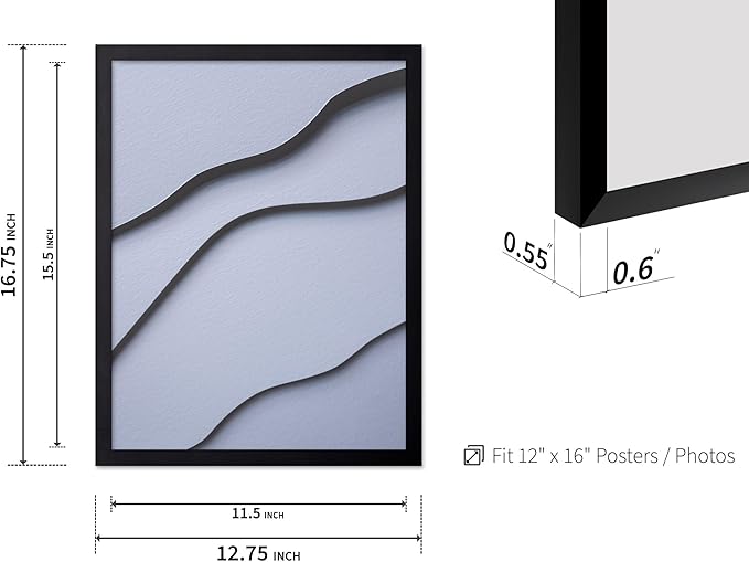 Monem Art Minimalist White Paper Waves Print - Abstract Scandinavian Texture Poster - Wall Decor for Living Room, Bedroom or Office - 12x16 Black Framed Wall Art by Mareike Bohmer