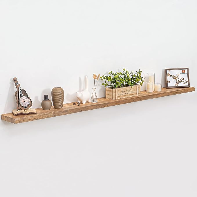 Fun Memories Floating Shelves for Wall Decor, Rustic Solid Elm Wood Live Edge Floating Shelves Wall Mounted, Heavy-Duty Shelf with Invisible Bracket for Living Room Kitchen, 72 Inch Set of 1, Natural