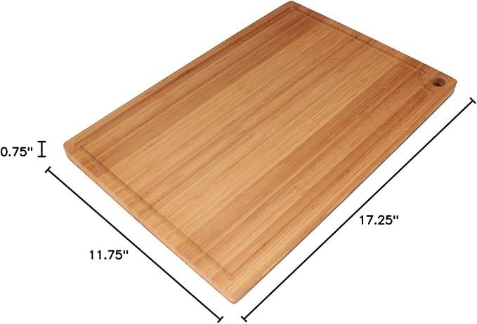 BambooMN Brand - Heavy Duty Premium Bamboo Cutting Board - 17.25"x11.75"x0.75" - Grooved - 10 Pieces