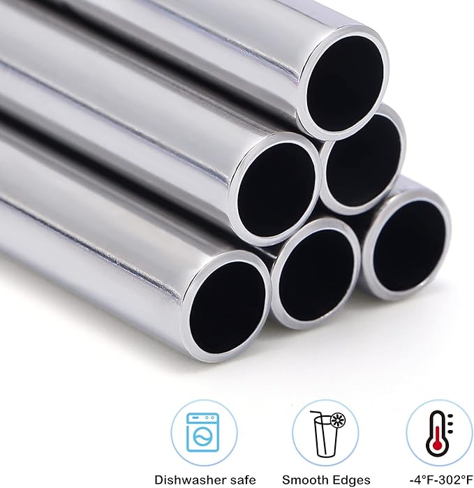 Geiserailie 8 Pieces 14 Inch Reusable Stainless Steel Straws Long Drinking Straws for 100 oz Tumblers, Extra with 4 Pieces Cleaning Brush(Silver)