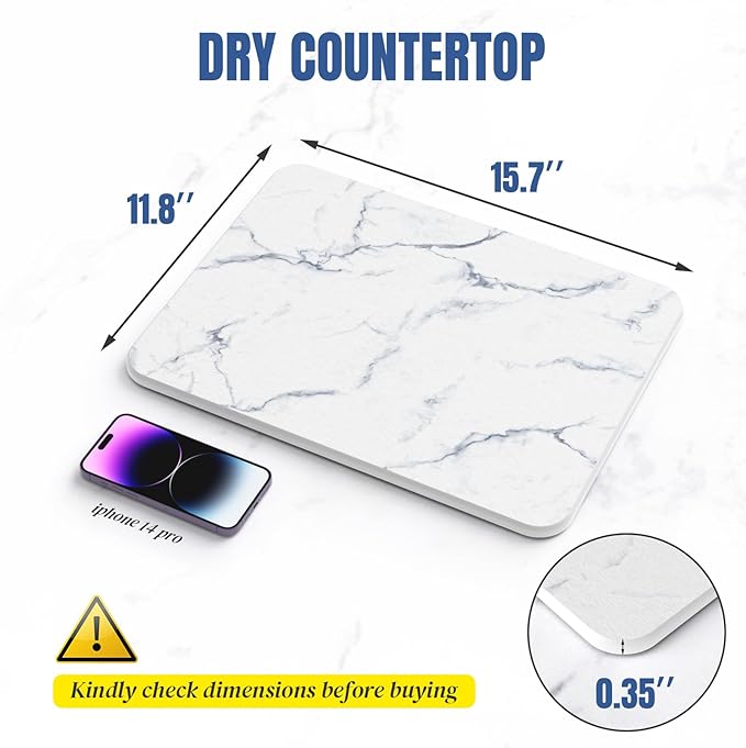 Quick Dry Stone Drying Mat for Kitchen Counter, Water-Absorbent Diatomaceous Dish Drying Mats, Multi-Purpose Stone Drying Tray for Cups Dishes Bottles